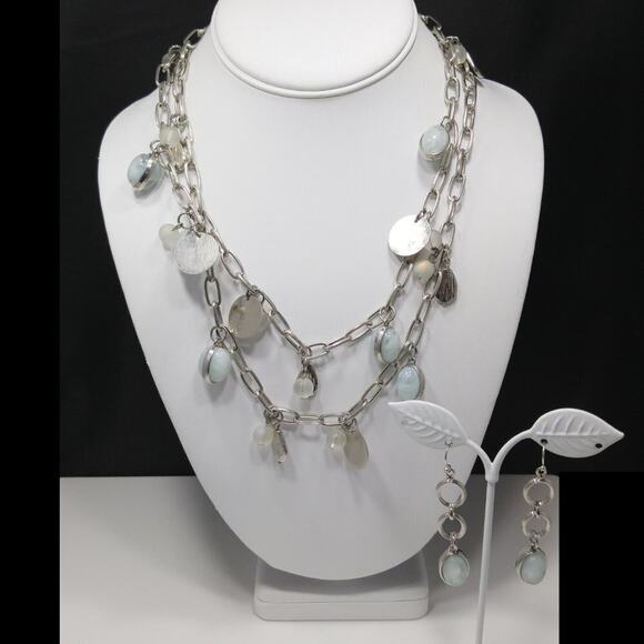 New York Light Blue Long Necklace & Drop Earrings Set, 38 Inches - Picture 4 of 7